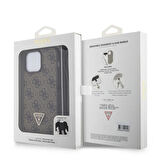iPhone 15 Pro Max Kılıf Guess Lisanslı PU Deri Askılı Taşlı 4G Desenli Strass Crossbody Kahverengi