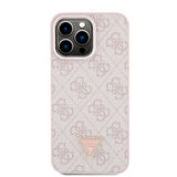 iPhone 15 Pro Max Kılıf Guess Orjinal Lisans PU Deri Askı Taşlı Üçgen Logo 4G Strass Crossbody Pembe