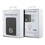 Guess Orjinal Lisanslı Magsafe Şarj Özellikli Taşlı 4G Logolu Powerbank 3000mAh 5W Siyah
