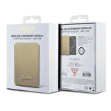 Guess Orjinal Lisanslı Magsafe Şarj Özellikli Metal Yazı Logolu Powerbank 5000mAh 15W Gold