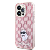 iPhone 15 Pro Uyumlu Kılıf Karl Lagerfeld IML C Monogram Orjinal Lisanslı Kapak Pembe