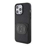 iPhone 15 Pro Max Uyumlu Kılıf Karl Lagerfeld Kartlıklı Saffiano K&L Patch Orjinal Lisanslı Siyah
