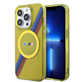 iPhone 15 Pro Max Kılıf BMW Magsafe Şarj Özellikli Transparan Tricolor Stripes Orjinal Lisanslı Sarı