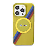 iPhone 15 Pro Max Kılıf BMW Magsafe Şarj Özellikli Transparan Tricolor Stripes Orjinal Lisanslı Sarı