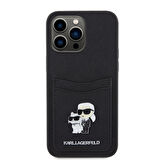 iPhone 15 Pro Max Uyumlu Kılıf Karl Lagerfeld Kartlıklı Metal Logo Orjinal Lisanslı Kapak Siyah