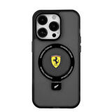 iPhone 15 Pro Uyumlu Kılıf Ferrari Magsafe Şarj Özellikli Standlı Buzlu Yüzey Dizayn Kapak Siyah
