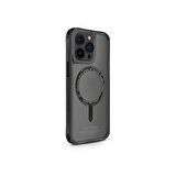 iPhone 15 Pro Max Uyumlu Kılıf SkinArma Şeffaf Magsafe Şarj Özellik Kado Kartlıklı Saido Kapak Siyah