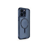 iPhone 15 Pro Max Uyumlu Kılıf SkinArma Şeffaf Magsafe Şarj Özellik Kado Kartlıklı Saido Kapak Mavi