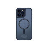 iPhone 15 Pro Max Uyumlu Kılıf SkinArma Şeffaf Magsafe Şarj Özellik Kado Kartlıklı Saido Kapak Mavi