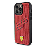 iPhone 15 Pro Max Kılıf Ferrari Orjinal Lisanslı PU Delikli Metal Logolu Büyük SF Yazılı Kırmızı
