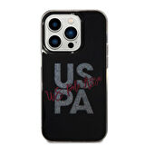 iPhone 15 Pro Kılıf U.S. Polo Assn. Orjinal Lisanslı Simli Parlak Alfabe Tasarım Kapak Siyah