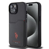 iPhone 15 Kılıf U.S. Polo Assn. Orjinal Lisanslı Baskı Logolu PU Kartlıklı Kapak Siyah