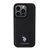iPhone 15 Pro Kılıf U.S. Polo Assn. Orjinal Lisanslı HS Desenli Baskı Logolu Suni Deri Kapak Siyah