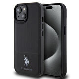 iPhone 15 Kılıf U.S. Polo Assn. Orjinal Lisanslı Suni Deri Baskı Logolu Örgü Desenli Siyah