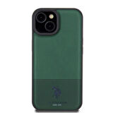 iPhone 15 Kılıf U.S. Polo Assn. Orjinal Lisanslı Suni Deri Baskı Logolu Örgü Desenli Yeşil