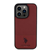 iPhone 15 Pro Kılıf U.S. Polo Assn. Orjinal Lisanslı Suni Deri Baskı Logolu Örgü Desenli Kırmızı