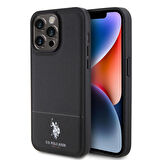 iPhone 15 Pro Max Kılıf U.S. Polo Assn. Orjinal Lisanslı Suni Deri Baskı Logolu Örgü Desenli Siyah