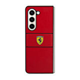Galaxy Z Fold 5 Kılıf Ferrari Orjinal Lisanslı PU Deri Metal Logolu Multi Çizgili Kapak Kırmızı