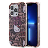 iPhone 15 Pro Kılıf Hello Kitty Orjinal Lisanslı İkonik Logolu Etiket Graffiti Kapak Pembe