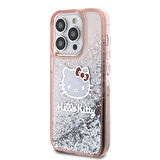 iPhone 15 Pro Kılıf Hello Kitty Orjinal Lisanslı İkonik Sıvılı Glitter Kapak Pembe