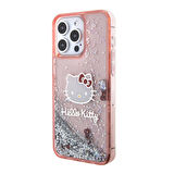 iPhone 15 Pro Max Kılıf Hello Kitty Orjinal Lisanslı İkonik Sıvılı Glitter Kapak Pembe