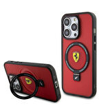 iPhone 15 Pro Uyumlu Kılıf Ferrari Magsafe Şarj Özellikli Standlı Buzlu Yüzey Dizayn Kapak Kırmızı