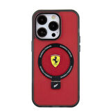 iPhone 15 Pro Uyumlu Kılıf Ferrari Magsafe Şarj Özellikli Standlı Buzlu Yüzey Dizayn Kapak Kırmızı