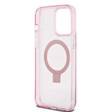 iPhone 15 Pro Max Uyumlu Kılıf Guess Orjinal Lisanslı Magsafe Özellikli Simli Ring Standlı Pembe