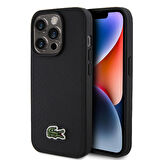 iPhone 15 Pro Max Kılıf Lacoste Orjinal Lisanslı PU Pike Desenli İkonik Timsah Dokuma Logolu Siyah