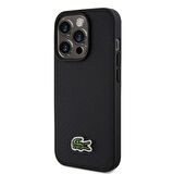 iPhone 15 Pro Max Kılıf Lacoste Orjinal Lisanslı PU Pike Desenli İkonik Timsah Dokuma Logolu Siyah
