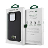 iPhone 15 Pro Max Kılıf Lacoste Orjinal Lisanslı PU Pike Desenli İkonik Timsah Dokuma Logolu Siyah