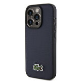 iPhone 15 Pro Max Kılıf Lacoste Orjinal Lisanslı PU Pike Desenli İkonik Timsah Dokuma Logo Lacivert