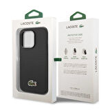 iPhone 14 Pro Max Kılıf Lacoste Orjinal Lisanslı PU Pike Desenli İkonik Timsah Dokuma Logolu Siyah