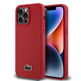 iPhone 14 Pro Max Kılıf Lacoste Orjinal Lisanslı PU Pike Desenli İkonik Timsah Dokuma Logolu Kırmızı