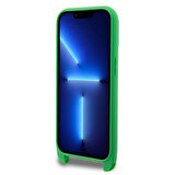 iPhone 14 Pro Max Kılıf Lacoste Orjinal Lisans PU Pike Desen Askılı İkonik Timsah Dokuma Logo Yeşil