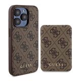 iPhone 14 Pro Kılıf Guess Orjinal Lisanslı Magsafe Özellikli Kapak + Powerbank 5000mAh Kahverengi