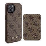 iPhone 15 Kılıf Guess Orjinal Lisanslı Magsafe Özellikli Kapak + Powerbank 5000mAh Kahverengi