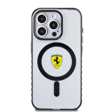 iPhone 15 Pro Max Kılıf Ferrari Orjinal Lisanslı Magsafe Şarj Özellik Tırtıklı Kenar Tasarım Şeffaf