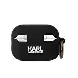 Airpods Pro 2 Uyumlu Kılıf Karl Lagerfeld Orjinal Lisanslı Karl 3D Silikon Siyah