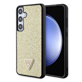 Galaxy S24 Uyumlu Kılıf Guess Lisanslı Taşlı Arka Yüzey Üçgen Logolu Kapak Gold