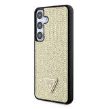 Galaxy S24 Uyumlu Kılıf Guess Lisanslı Taşlı Arka Yüzey Üçgen Logolu Kapak Gold