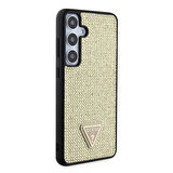 Galaxy S24 Uyumlu Kılıf Guess Lisanslı Taşlı Arka Yüzey Üçgen Logolu Kapak Gold