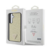 Galaxy S24 Plus Uyumlu Kılıf Guess Lisanslı Taşlı Arka Yüzey Üçgen Logolu Kapak Gold