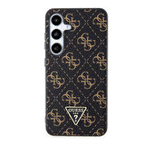 Galaxy S24 Uyumlu Kılıf Guess Lisanslı PU Üçgen Logo 4G Desenli Kapak Siyah
