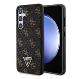 Galaxy S24 Uyumlu Kılıf Guess Lisanslı PU Üçgen Logo 4G Desenli Kapak Siyah