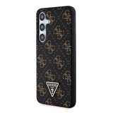 Galaxy S24 Uyumlu Kılıf Guess Lisanslı PU Üçgen Logo 4G Desenli Kapak Siyah
