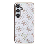 Galaxy S24 Uyumlu Kılıf Guess Lisanslı PU Üçgen Logo 4G Desenli Kapak Beyaz