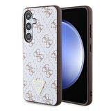 Galaxy S24 Uyumlu Kılıf Guess Lisanslı PU Üçgen Logo 4G Desenli Kapak Beyaz