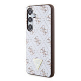 Galaxy S24 Uyumlu Kılıf Guess Lisanslı PU Üçgen Logo 4G Desenli Kapak Beyaz