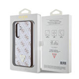 Galaxy S24 Uyumlu Kılıf Guess Lisanslı PU Üçgen Logo 4G Desenli Kapak Beyaz